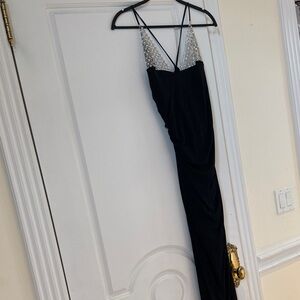Elegant Black Evening Dress with Silver Accents
